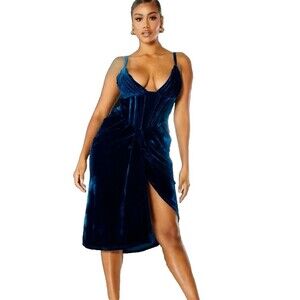 Elegant Blue Velvet Dress